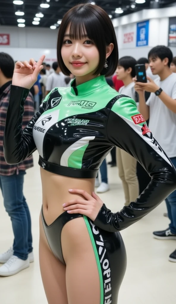 Glowing Korean beauty with cybernetic arm,(Transparent and revealing clothing:1.3, ),(Cyber Girl is、Ride through a futuristic city on a colorful, custom-painted green Kawasaki Ninja motorcycle:1.3),mini skirtを履いてバイクに跨り白いパンティが見えてます、kawasaki ninja250、Showing her white panties.、 (Ultra mini skirt:1.3)、Shiny light brown and orange striped ponytail hair,Cute Smile,Perfect round face,A bright smile that makes everyone happy,Proper body balance,Tabletop,Ultra-high quality output images,High resolution,Intricate details,Very delicate and beautiful hair,Realistic photos,dream-like,Professional Lighting,Realistic Shadows,Focus Only,Beautiful Hands,Beautiful fingers,Detailed functions of the fingers,Detailed characteristics of the garment,Detailed characteristics of hair,Detailed facial features,