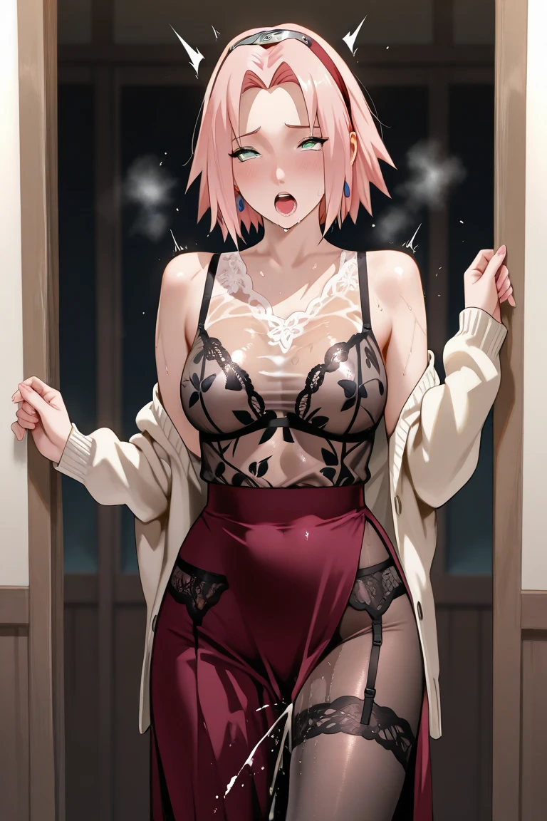 a handsome girl, solo, raspberry pink hair, [(gradation hair from raspberry pink to white:1.4):0.4], medium hair, (white inner hair:0.8), red eyes, bright eyes, white and red jacket, high neck sleeveless, black shorts, garter rings, black tights, navel, naughty smile, perfect lighting, best angle, masterpiece, best quality, extremely detailed face, extremely detailed,