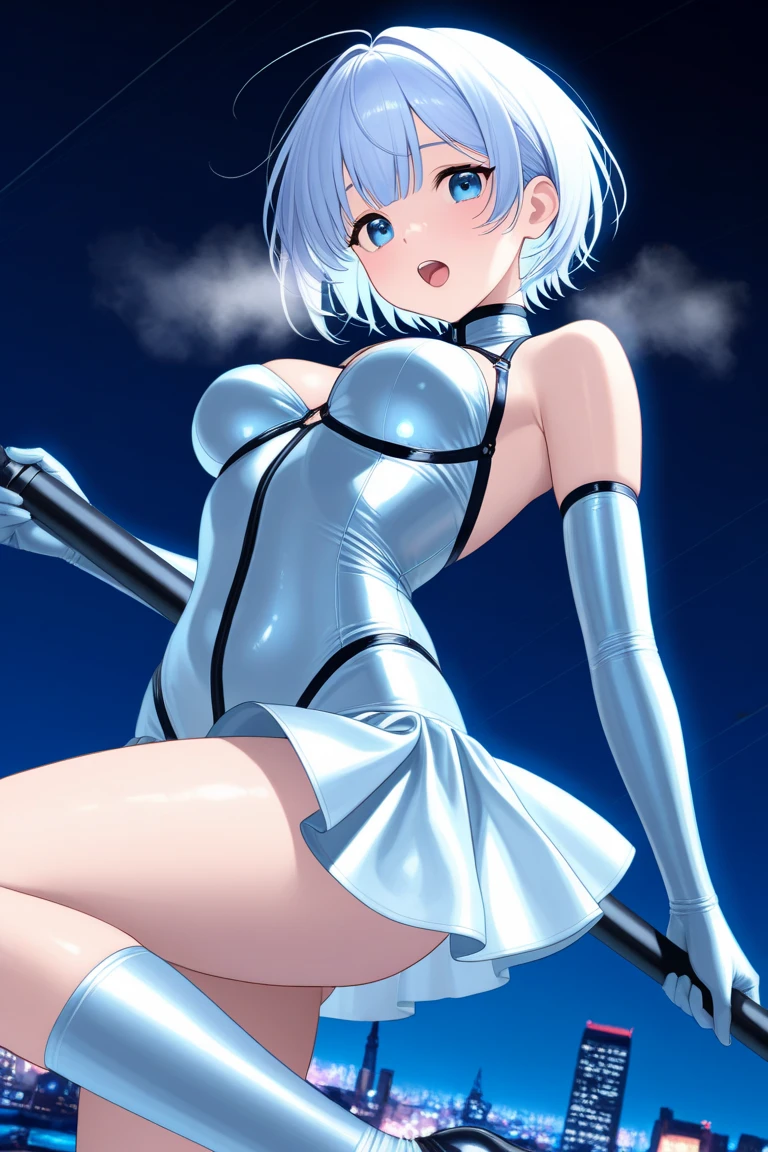 masterpiece,(bestquality),highlydetailed,ultra-detailed, dark, solo, dark skin, blue eyes, short hair, Three and seven points short hair,silver hair, white hair, busty, large breasts,E cup,shy, modest, inexperienced, cat ears, (revealing outfit),maidennurse,White over-the-knee stockings,fleshy legs,