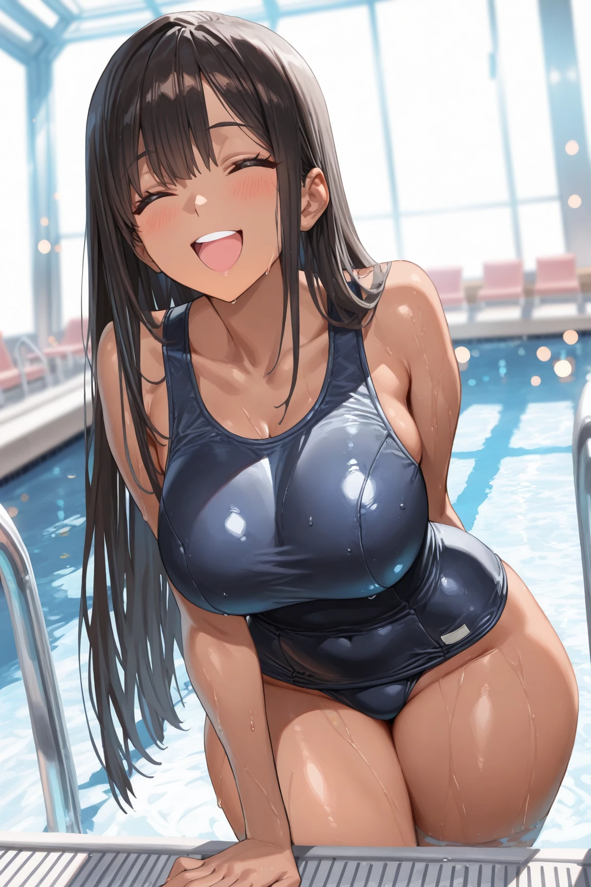 Female teacher peeing、During swimming class、The female teacher and students are by the pool、Female teacher stands erect by the pool、The female teacher is peeing with her legs open、The female teacher wears a white one-piece swimsuit.、Image of a female teacher looking up from below、The lower half of the female teacher's body is wet with urine.、Female teacher has a perfect body line、Female teacher has big breasts、The female teacher has a beautiful face、A female teacher is surrounded by students sitting by the pool.、The female teacher has super long black hair.、a lot of pee、The female teacher has tears in her eyes and is embarrassed, but she can't stop peeing.、The female teacher yells at the students not to look at her, but she won't stop peeing.、The students can't take their eyes off the female teacher's wetting.、HD quality