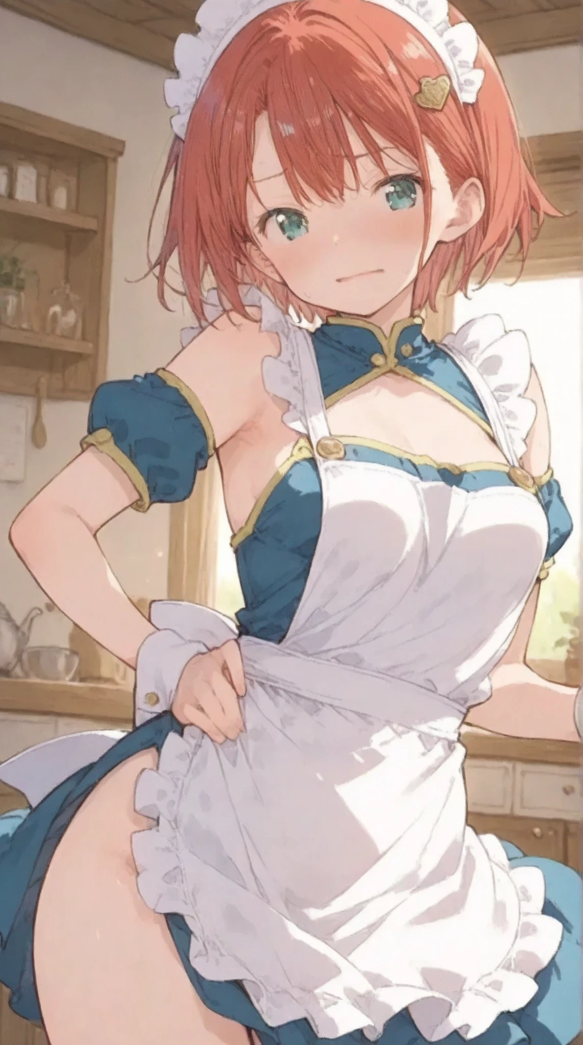 NSFW,Hololive,Rui Takane,Bunny ears headband,(Maid clothes:1.3),cropped,Off the shoulder,mini skirt,Fishnet tights,(Perfect hands),(Perfect Anatomy),(masterpiece),(highest quality)