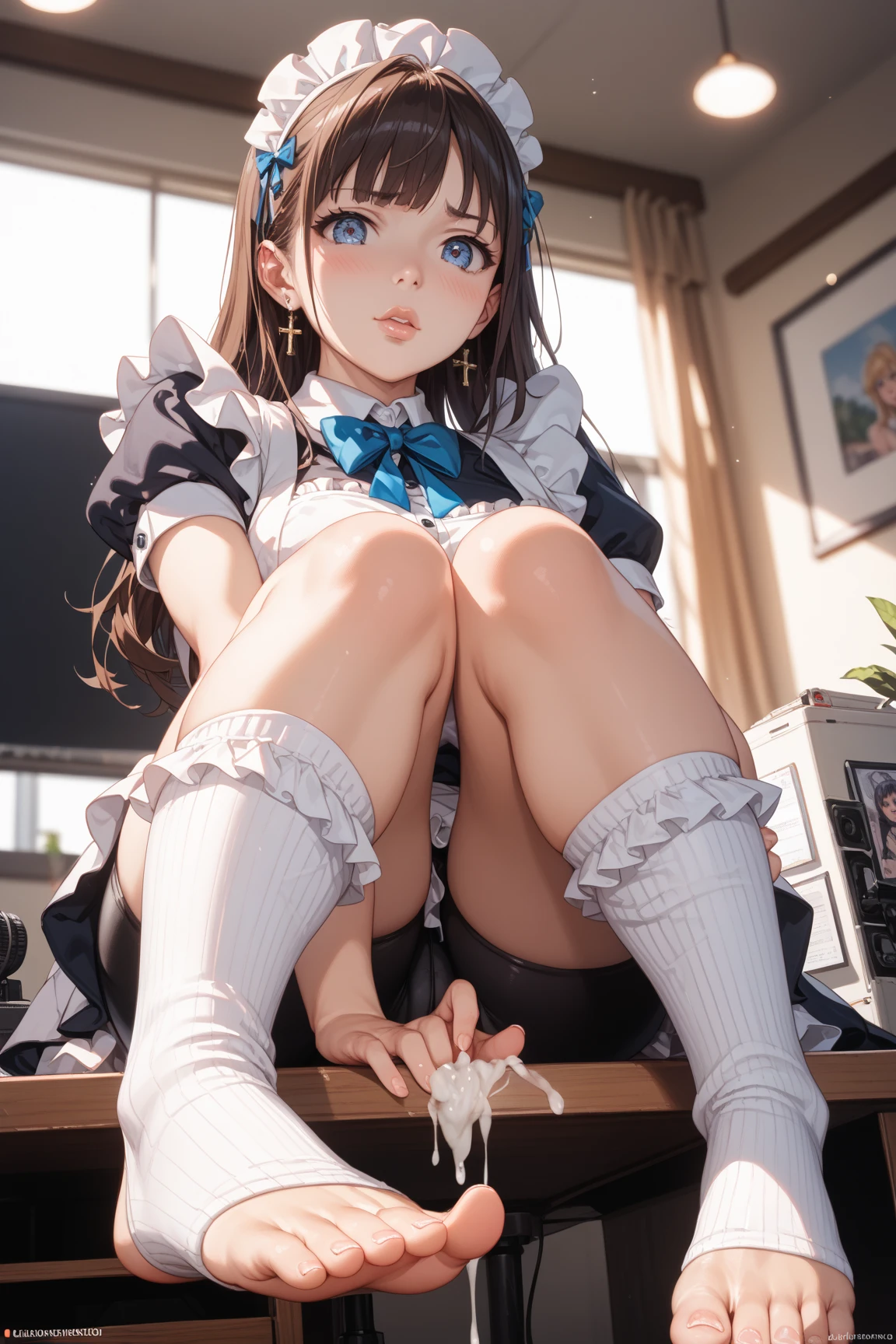 The girl wears white tights to show her bright expression