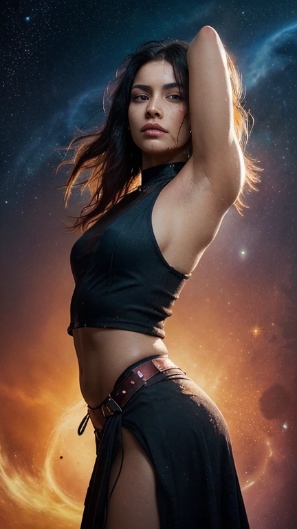 Strange landscapes of unknown planets, Women wear tank tops and shorts  , low chest,  High quality, detail,Anatomically correct，Cinematic lighting effects，high quality,detailed,masterpiece,in a panoramic view，Medium shot,