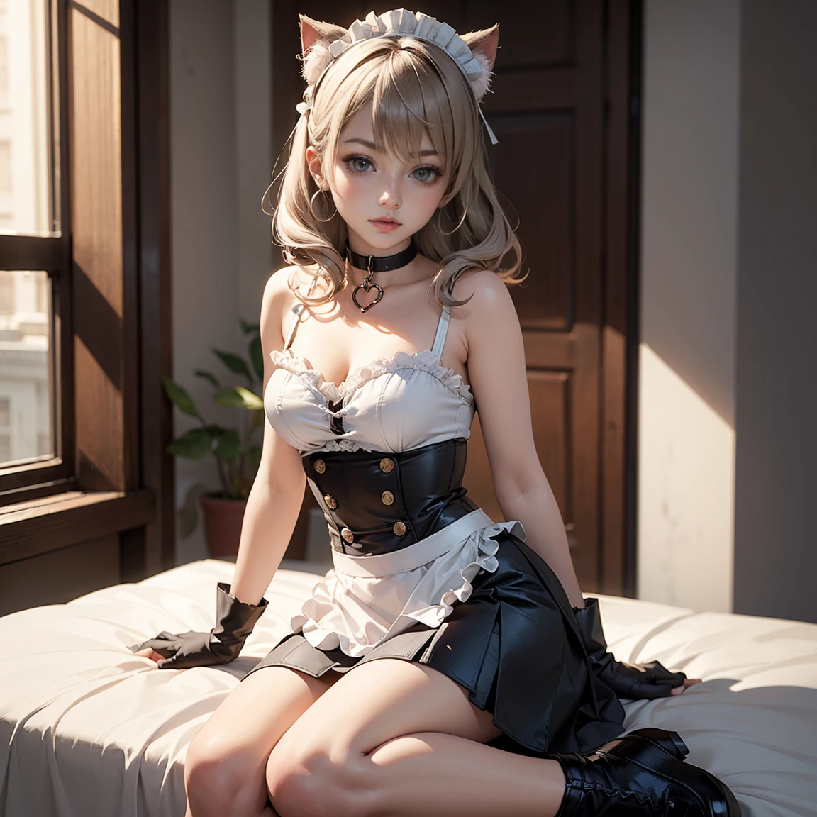 (masterpiece) , realistic, detailed lighting, <lora:atagoAzurLaneFull_atagoUnet2e4Telr8e4:0.8>,1 girl, black long hair ,sitting on bed, animal ears, atago showing off her black lingery, <lora:garterBelts_v11:1>, (origin:1,5), black garter belt,white cloth, perfect face, yellow eyes, light smile, white high heels