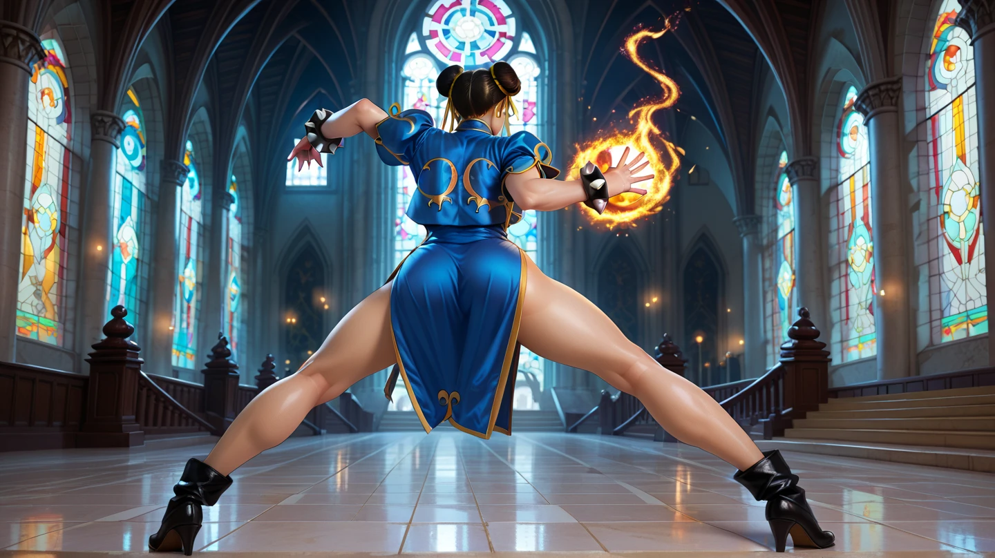 Ethereal being, loose bun, bioluminescent see-through attire, sunglasses, full-body stance, low squatting Sakura Naruto + Leona vampire devil big titis perspective, emitting moody constellation of hues including dark, red, silver lime, gold, cyan, surroud satrs by tempest of power light, boom of stars and reds, sparks, digital painting, ultra-realistic, dramatic lighting