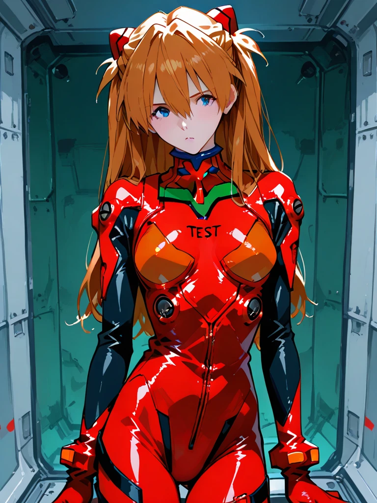 (Overhead view),dynamic angle,ultra-detailed, illustration, close-up, straight on, 1girl, 
 ((souryuu asuka langley, interface headset, red bodysuit:1.4, blonde)),Her eyes shone like dreamy stars,(glowing eyes:1.233),(beautiful and detailed eyes:1.1),(expressionless,closed mouth),(standing), 
(mechanic room with toolsand spaceship windowin a white SPACESHIP),
(night:1.2),dreamy, [[delicate fingers and hands:0.55]::0.85],(detail fingers),