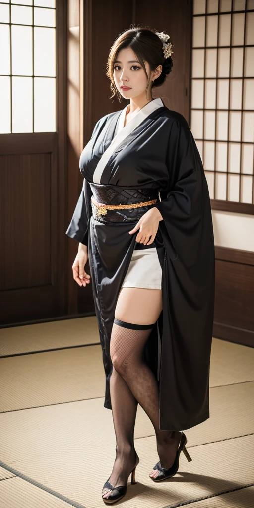 ((japanese girl)), 8k, RAWphotograph, highest quality, Super detailed, ultra high resolution, realistic, Photorealistic, High-definition RAW color photograph, Professional Photograph, very detailed, 8k wallpaper, wonderful, finely, huge file size, very detailed顔, very detailed目, very detailed肌, very thin fingers, very detailed鼻, very detailed口, perfect anatomy,thighs、swelling of the shins、feet、 Very detailed background, realistic body, good figure, photograph, (smile), perfect skin, perfect anatomy, (women's clothing)、((((((A full body photograph will be taken from head to feet.))))))、((((NSFW))))、(((Straight bob cut with slightly longer bangs and rounded sides)))、(((((black pantyhose)))))、((((brown short boots))))、(((Photograph of her standing with her skirt lifted to show her panties))、 ((((A turtleneck sweater that opens at the chest and reveals side breasts.)))), ((((pleated skirt))))、
