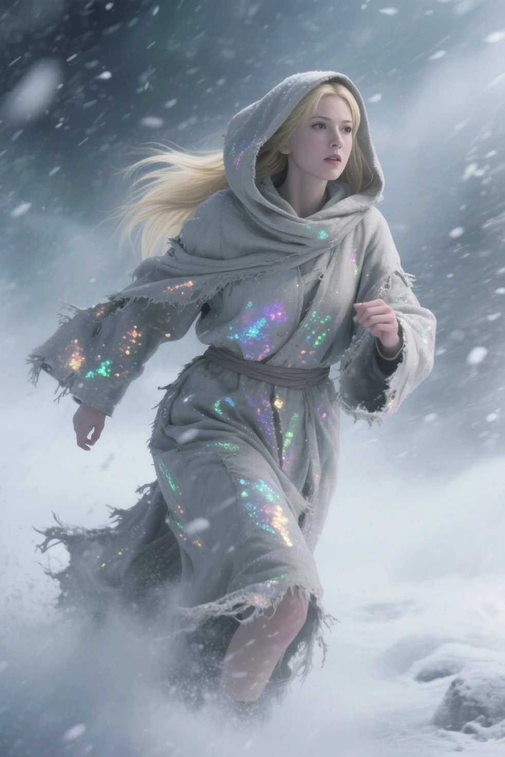 Epic style <lora:6ParDet-ColCin-nM:0.38>, Amidst the frozen expanse of the Arctic desert, a determined and audacious female warrior gracefully depicts in a mesmerizing Mystery-fantasy illustration. Her piercing ice-blue eyes reflect the frigid darkness of the Arctic night, capturing the essence of the icy wilderness that surrounds her. Clad in intricately crafted armor, each piece forged to endure the biting cold and harsh winds, she gracefully depicts as a beacon of strength amidst the frozen wastes. ((Her shimmering reinforced cloak, woven from strands of frost and ice crystals), billows in the chilling winds), adding to her ethereal presence. Surrounded by the relentless blizzards and swirling snow, she embodies the untamed spirit of the Arctic desert. With each fluid movement, she exudes resilience and determination, inviting viewers to witness the raw beauty and fierce resilience of the frozen landscape. Inspired by the stark beauty of the Arctic desert and the visionary works of ((Greg Rutkowski), by Milo Manara) and Yoko Honda, this illustration captures the serene yet formidable nature of the frozen landscape, inviting viewers to explore its icy clarity., Inner Glow Lighting with Transparencies: Inner glow lighting with transparencies creates a picture with a (subtle and ethereal atmosphere:1.2), utilizing soft, diffused light and transparent elements to evoke a sense of inner radiance. This technique results in (gentle luminosity and delicate interplays of light and shadow:1.3), enhancing the subject's inner beauty and depth. By incorporating transparent materials or layers, this variation adds (an extra dimension of complexity and visual interest:1.4), inviting viewers to explore the nuanced layers of emotion and meaning within the scene., masterpiece, best quality, 8k, insane details, intricate details, hyperdetailed, hyper quality, high detail, ultra detailed, clear shadows and highlights, intense, enhanced contrast.