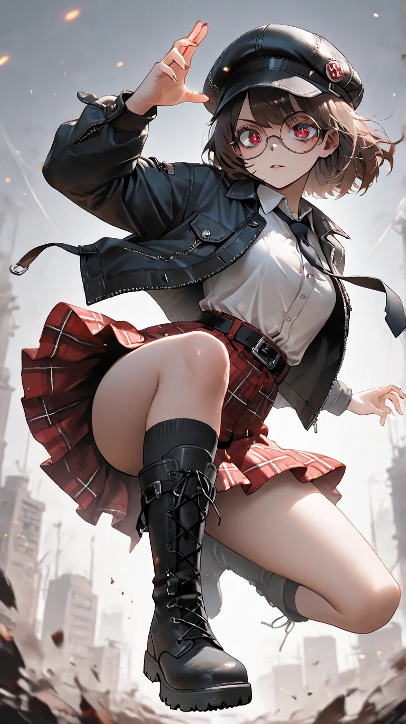 (top-quality、in 8K、32K、masterpiece、nffsw、超A high resolution、Impresionismo、Photorealsitic:1.2)、Colossal tits、cowboy shot、Magician Pose、 detailed faces and eyes、 nightcity、Dim Street Lights、A jack-o'-lantern is placed on the road、Flying balloons、Beautiful girl at 16 years old、Joker's red circle nose、Whitewashed face、Paint around the eyes、Joker Makeup、beauitful face、blurry backround、16-year-old beautiful girl、shinny skin、Medium Hair、Beautiful red hair、Blunt bangs、Green eyes、(Joker's clothes:1.2)、Black and red checked Joker costume、Flared skirt with black and red check、Black knee-high、Black Joker Shoes、Curve、(Panties are visible:1.2)、Smile with open mouth、juggling