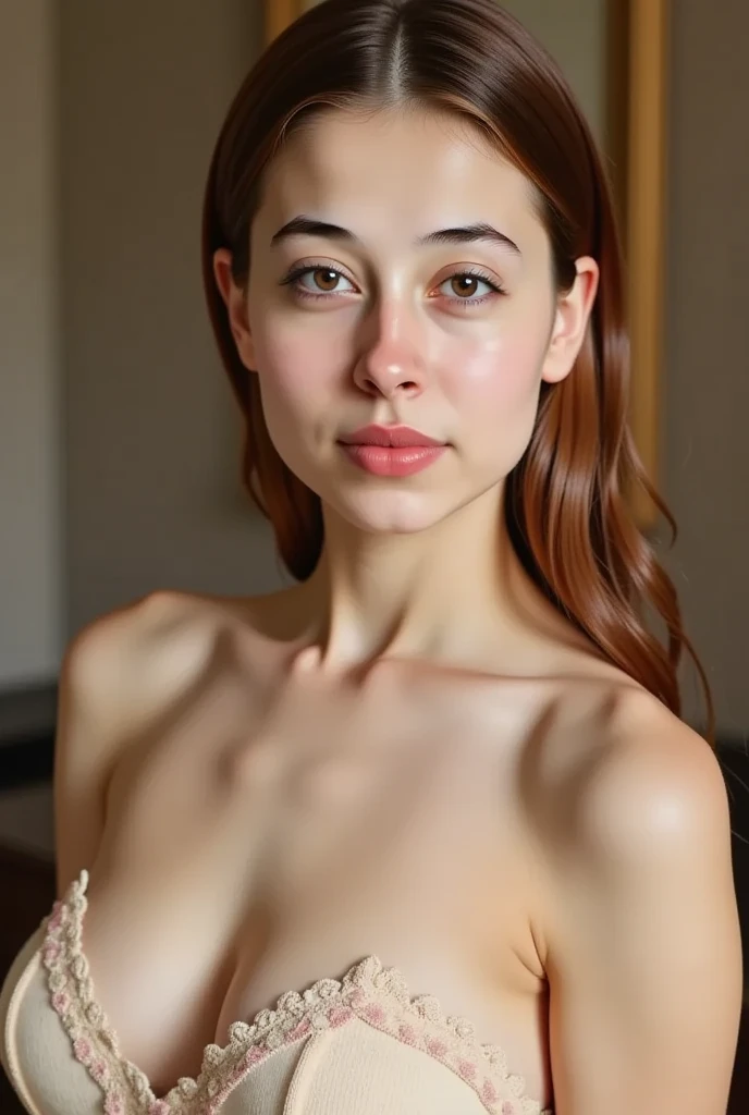 (best quality), (masterpiece), (high resolution), (epic photorealistic look), (intricate details:0.2),(professional lighting), Ancient Greek aristocratic (18 yo) girl’s open bedroom window, with detailed Attic Greek countryside temples, Greek village, visible in the background out the large open balconies, (((fully nude ancient Athenian aristocratic skinniest 18 yo model ((18 year old teenage skinniest fashion model Abbey Lee lookalike as a dark brunette, a young Ancient Greek aristocrat))))) half full-length facing the camera in a classic art fashion aristocratic pose leaning against her ((stone and wood bedroom balcony)), ((1 nude very skinny anorexic Ancient Greek 18 year old, 8-heads tall, 5’9” 105 pounds skinniest 30AA-20-32 body, very small head, very young looking aristocratic face, extra large natural bushy dark eyebrows, ((with deep red color blushing cheeks)), (extra long dark doe-eye eyelashes, dramatic makeup), ((flat chest, with tiny AA-cup breasts, tiniest nipples)), ((extra-long very skinniest white arms)), (very delicate hands with long delicate skinny fingers), ((narrow hips)) with a very large and ((visible 4-inch wide thigh-gap)), ((tiny dark brown pubic hair)))) and ((a perfect round smooth spherical white bum)) a high muscled spherical smooth white alabaster ass, an anorexic sunken skinny white muscled abs, with ((very skinny perfect smooth ((extra long skinniest anorexic shapely muscled pale alabaster white legs with knobby knees)), ((fine perfect very smooth very pale very white alabaster skin)), a tiny shy little smile, ((extra long wild and full and unkempt ((waist-length hair)) braids, ponytails and plaited hair)), (((very shiny dark brown hair)), with ((a “kotinos” of woven green olive leaves and lots of very tiny white flowers)), clear bright blue eyes, (tiniest AA-cup breasts:1.10), (((legal 18, dark brown pubic hair, exaggerated long slender anorexic limbs & torsos, totally nude)))