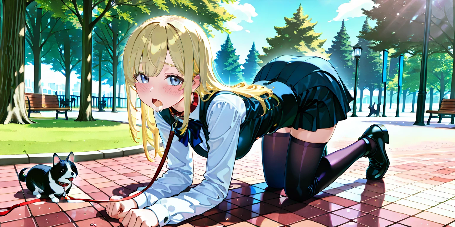 toloveruyami, yami, blonde hair, long hair, (red eyes:1.5), hair ornament, (small chest:1.2), cleavage,
BREAK , black necktie, long sleeves, pleated skirt, school uniform, shirt, skirt, sleeves rolled up, white shirt
BREAK outdoors, city,
BREAK looking at viewer, BREAK (masterpiece:1.2), best quality, high resolution, unity 8k wallpaper, (illustration:0.8), (beautiful detailed eyes:1.6), extremely detailed face, perfect lighting, extremely detailed CG, (perfect hands, perfect anatomy),(white panties:1.5), (short, tiny, little:1.2), (spread legs, open legs, knee up:1.3), groin, perineum, leaning back, body tilt, shy, blush, embarrassed, arms behind back, cowboy shot, dutch angle,