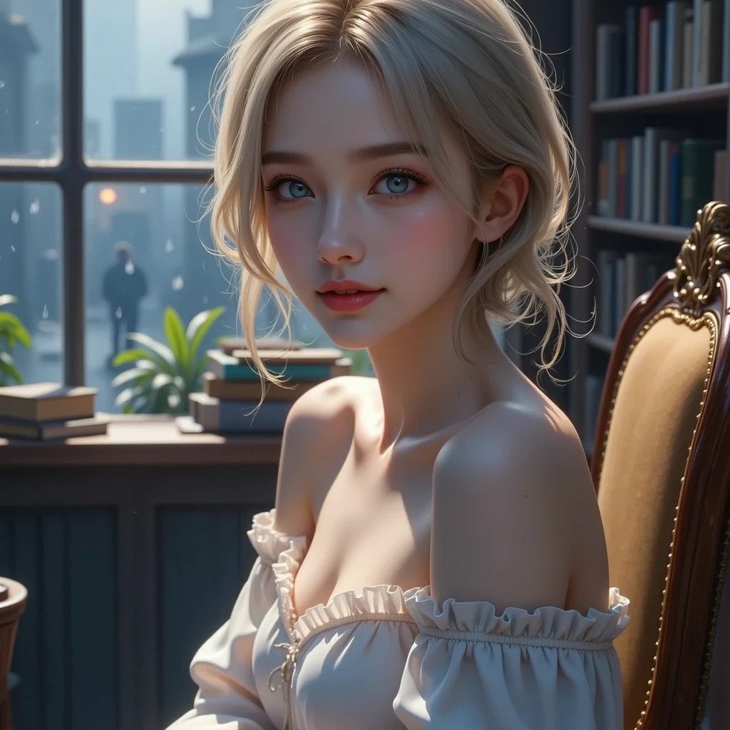 Tabletop, Highest quality, One girl ,White, Research lab, Realistic, High resolution, detailed, Soft Focus、Delicate facial features, detailedな目, Sharp pupils, Depth of written boundary, ボケ Depth of written boundary, Sharp focus、Morning sunlight、dream