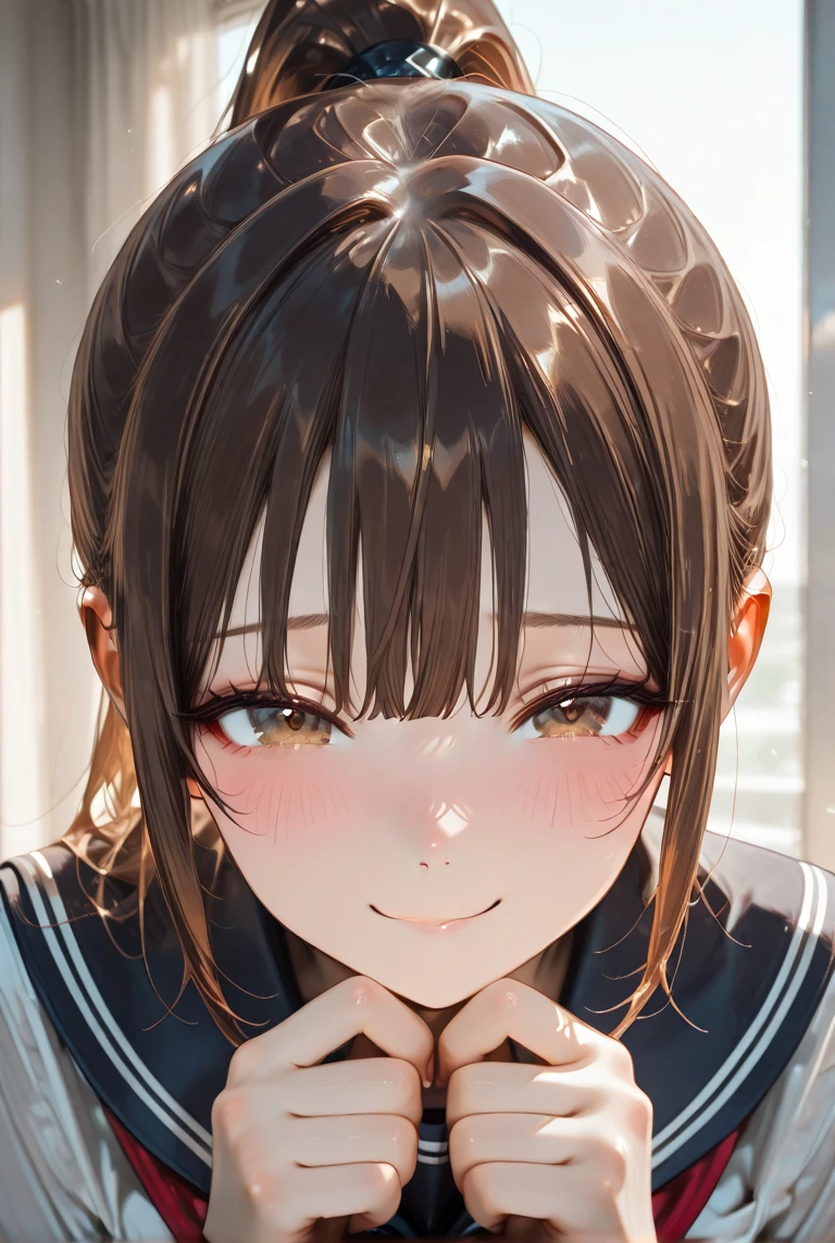 (masterpiece, highest quality:1.4), highest quality, masterpiece, High resolution,
(perfect anatomy), (symmetrical eyes, highly detailed eyes, beautiful eyes), (, super detailed face, beautiful face), (black eyes),
Destroy a girl, alone,,((NSFW)), (2 from bottom.1)
QiuyueKC, (Qiuyue) uniform, (black) head band, (black) sailor collar, (yellow) neckerchief, (colorful) gloves, (white) pleated skirt, (gray) boots, (white)(black) gloves, (right side) thigh strap,(short sleeve) serafuku, (gray) corset, mini skirt,Blushing looking at viewer, cowboy shot, towards the audience, smile, (indoor, office, living room),
(Skirt flip), fully exposed panties,
