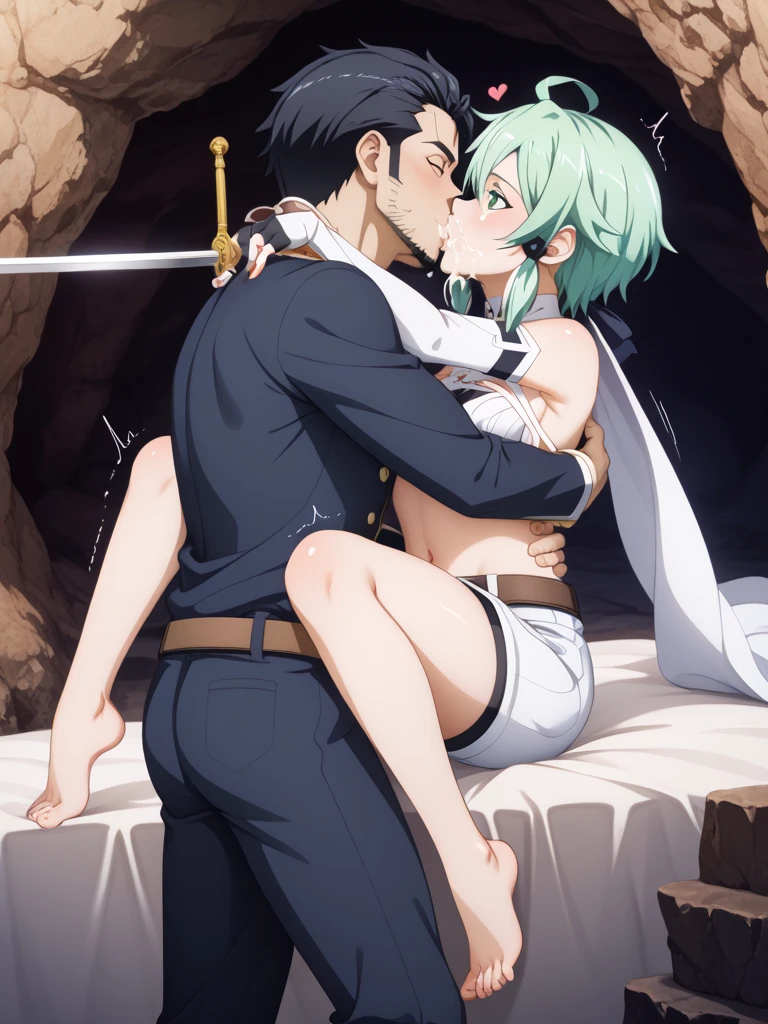 Boy and girl making love  (emilia, white hair, re zero), (kirito, black hair, sword art online), naked