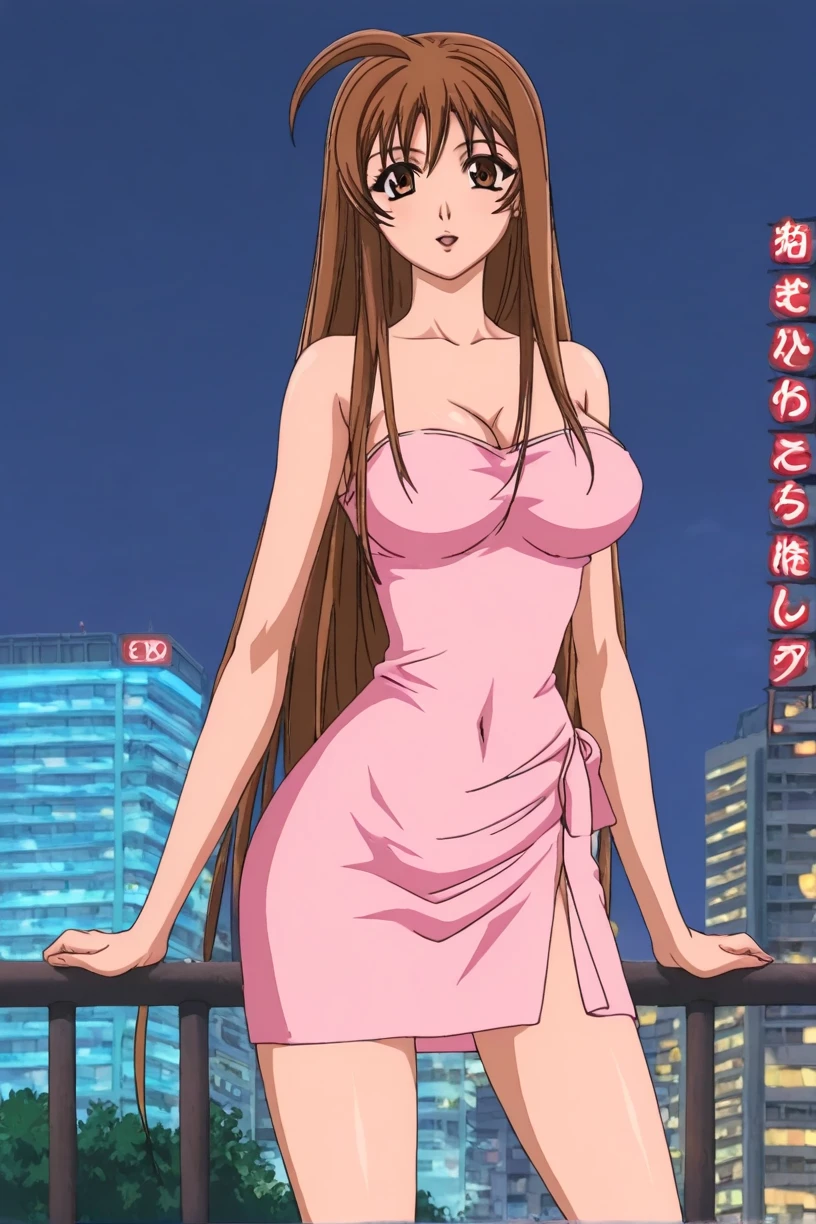 masterpiece、Highest quality、One woman、Anime Women、tachikawa mimi、solo、Brown Hair、Long Hair、Brown eyes、Big Breasts、cleavage、collarbone、A woman with very large breasts、yellow sundress、Toned body、garden、Tall Woman、Cowboy Shot、View your viewers、Female focus、smile