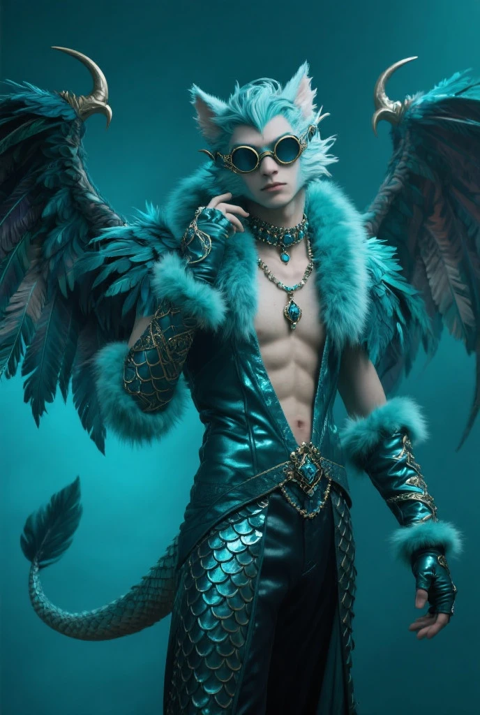 (8k, RAW photo, best quality, erotic, homoerotic, looking at viewer, face, eyes:1.5), (1boy, slender androgynous male, queer, depraved sissy villain, masculine crotch, claws, peacock:1.65)
