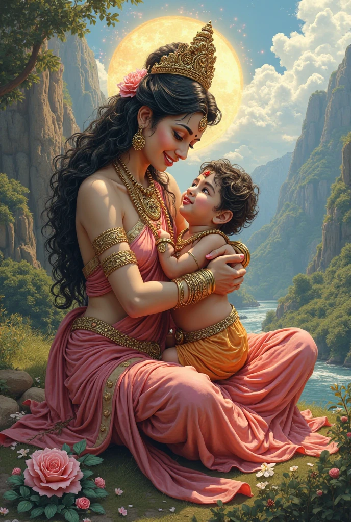 Mature Indian women with long hairs and a young boy hair play