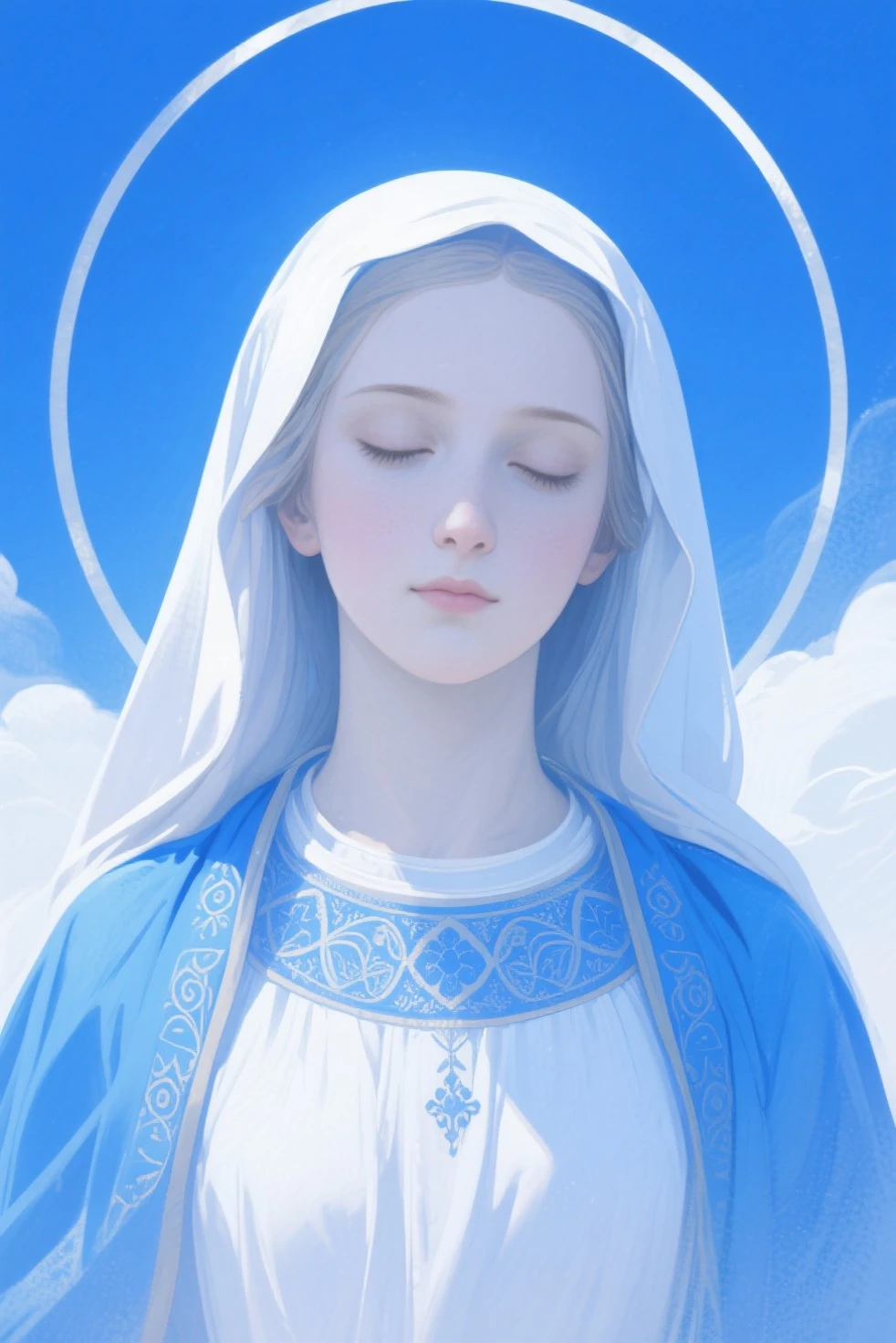 (Obra maestra, La mejor calidad), VIRGIN MARY mystical rose, Detalles intrincados, print, Pendientes, Pecas, Parte superior del cuerpo, Bokeh, Luz solar moteada, rubio, fuera del hombro, Falda de cintura alta, gargantilla, Mirando al espectador, Trenza francesa, flequillo, recorte de ropa, brillar, particuls, Deslizamiento de correa,