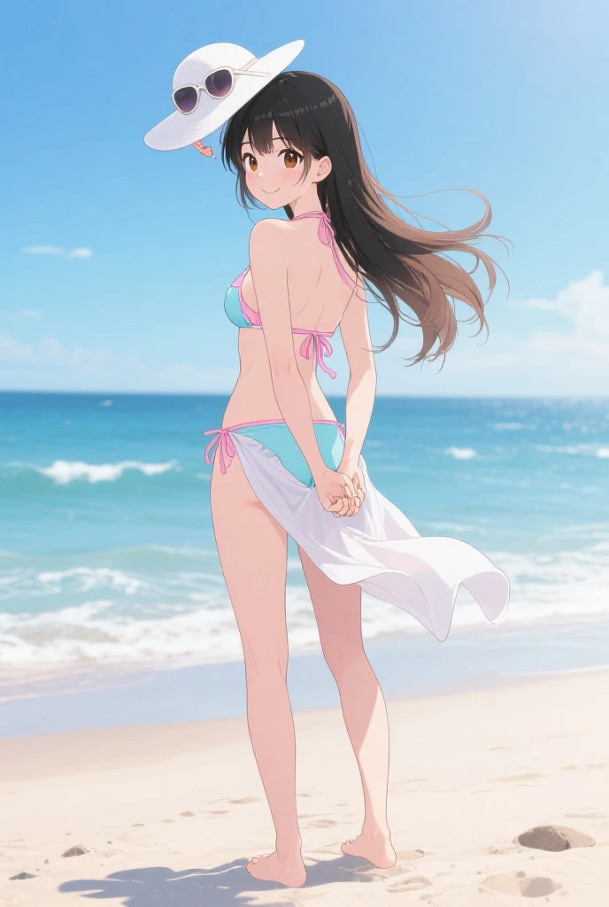 sayuogiwara, Sayu Ogiwara, brown hair, (brown eyes:1.5), medium hair, break , ((In underwear)),(white lace bra),(White lace panties),(((pubic hair)))、NSFW、Blue sky、NSFW、wet、whole body, (((genital hair))), NSFW, pussy, ,(((pubic hair))),beautiful breasts,(walking on the beach)、wallpaper,(walking on the beach )、(It's windy、(Very embarrassing panic smile)、 break (masterpiece:1.2), highest quality, High resolution, ユニティ8kwallpaper, (figure:0.8), (detailed and beautiful eyes:1.6), highly detailed face, perfect lighting, Very detailed CG, (perfect hands, perfect anatomy),(white lace tiny bra),(White lace small panties)