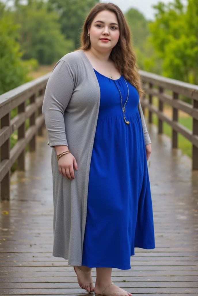 Xyrele, 1girl, solo, 30 years old, (((French face))), (((French nose))), (((French lips))), ((((chubby)))), (((wide hips))), (((blonde hair with a shade))), crinkly medium hair, ((Background: Dordogne countryside)), ((upper body and upper legs)), wearing purple Flowy Tunic Top