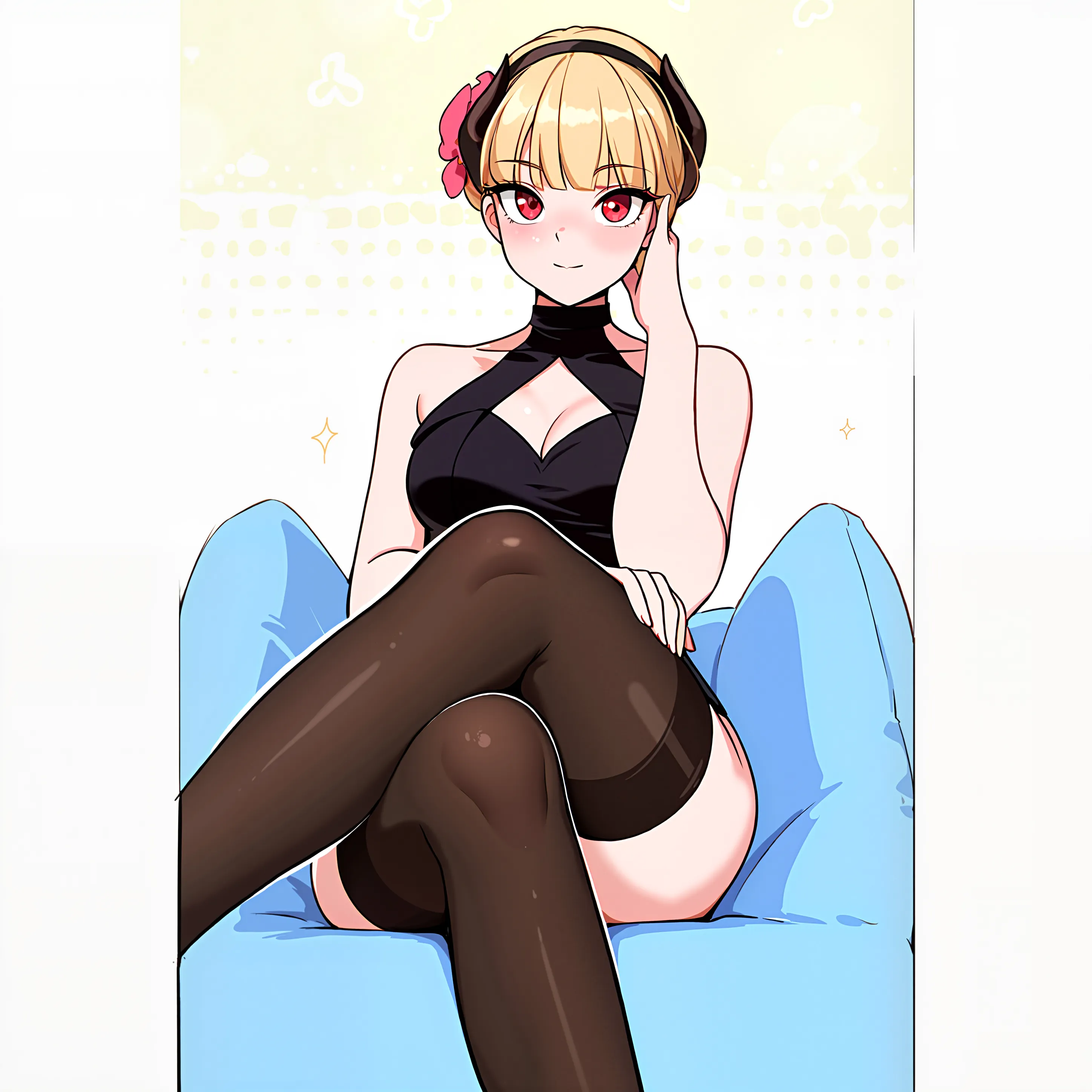 ((Лучшее качество)), ((шедевр)), (подробный), Keqing horny half naked sits excitingly in black tights, one foot on the other
