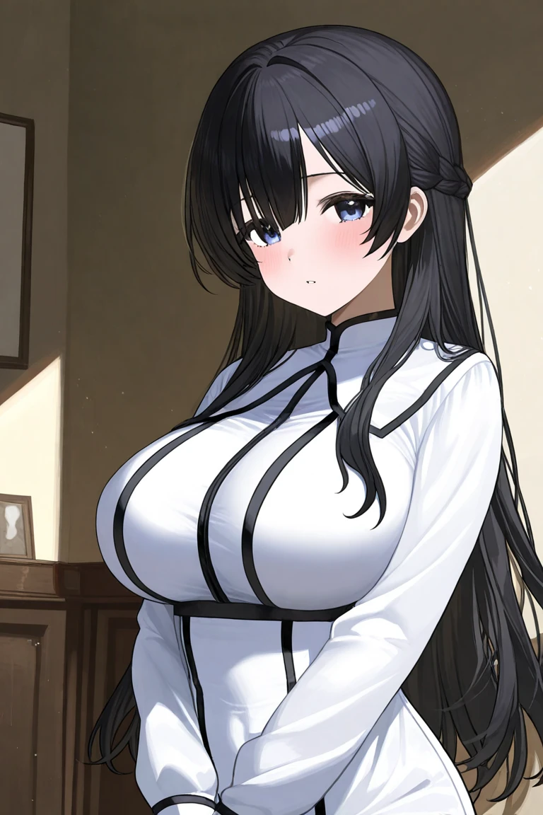 {{masterpiece}},high quality, 4K, 2D, 1 girl,{simple gray background},(attractive mature lady:1.6),milf,standing,sagging breasts,(gigantic breasts:1.5),maid,front face,{{tareme}},attractive mature lady,black hair, {from right in front of face and body},View viewers from front,{front facing shot},Wear glasses,(serious:0.1)