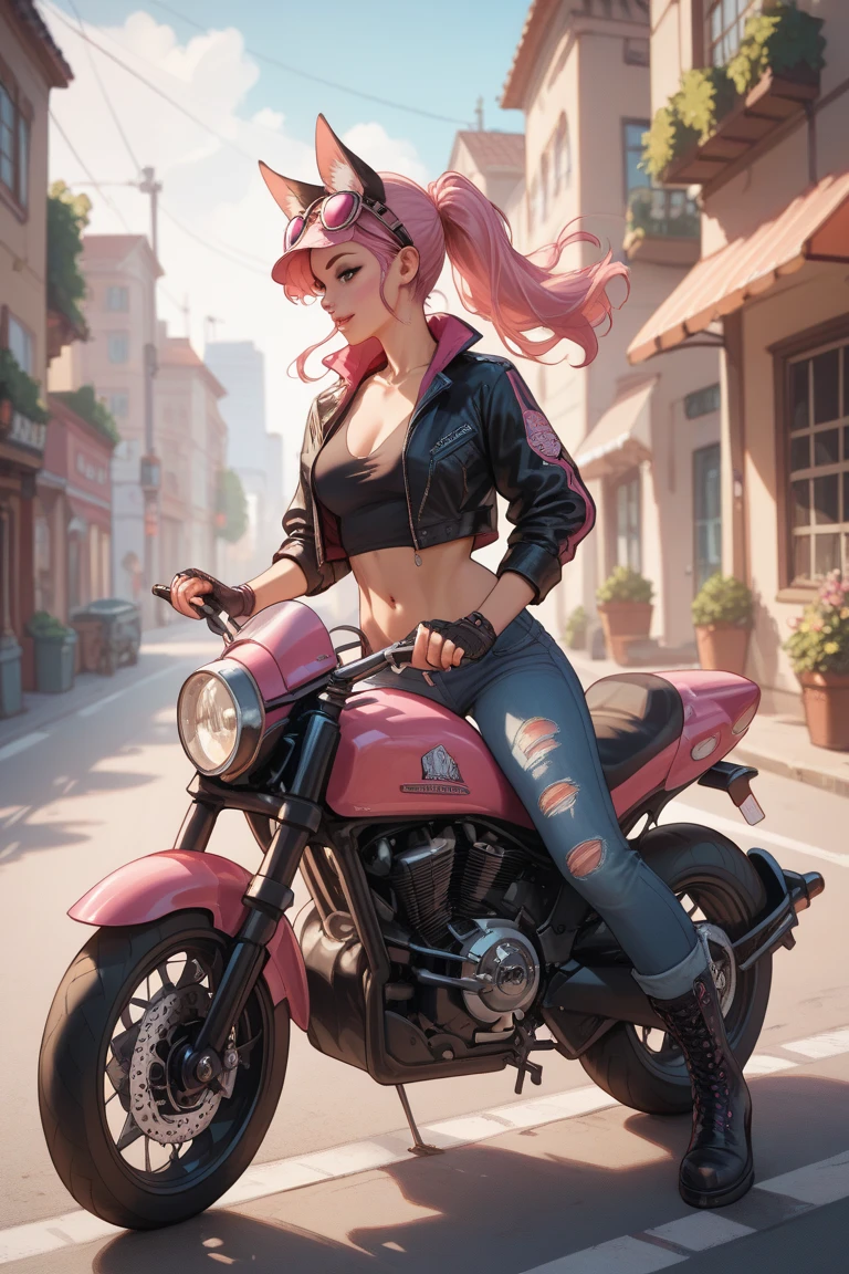 RAW, analog, Nikon Z 85mm, award winning glamour photograph,

a gorgeous russian woman wearing ,skintight_sheer_white_top and skintight_bike_shorts, standing next to a motorcycle, 1girl, bracelet, brown_hair, jewelry, letterboxed, lips, ((long Pink hair)), makeup, small perky breasts, midriff, nail_polish, navel, necklace, nose, realistic, solo, sun, sunset, tattoo, wristband, yellow_background, yellow_sky, beautiful detailed glow, detailed, Cinematic light, intricate detail, highres, detailed facial features, high detail, sharp focus, smooth, aesthetic, extremely detailed, stamp, octane render,  (pronounced pubis), ((cameltoe:1.3)), photo_\(ultra\), photorealistic, realistic, post-processing, max detail, roughness, real life, ultra realistic, photorealism, photography, 8k uhd, photography, SEMI-SILHOUETTE light, russian face, octane render, freckles

((high detailed skin, skin details)), sharp focus, 8k uhd, dslr, high quality, film grain, russian face