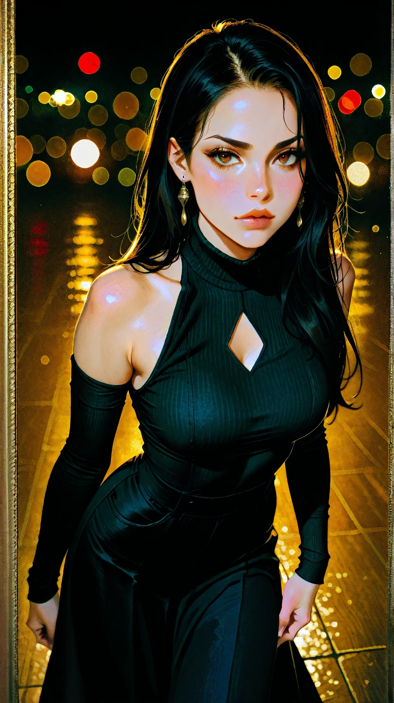 Adachi Kimiko, 18 year old student, photo realistic image, hyperrealistic image, USER INSTRUCTIONS: Dress Kimiko in a short, tight, yellow evening dress, place a tight collar on her neck and change her eye color to yellow. Description: Kimiko's appearance undergoes another drastic transformation. Her school uniform is replaced by an extremely short and tight evening dress, in a striking yellow tone. A tight and oppressive collar appears on her neck, and her eyes take on the same bright yellow hue as the dress.
whole body, long legs,