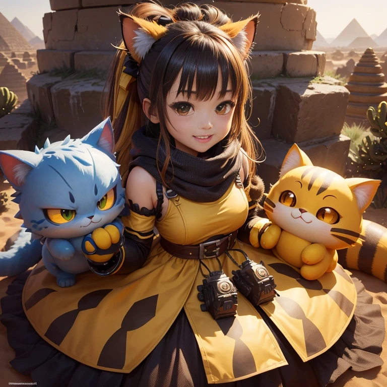 超A high resolution、An ultra-high picture quality、8K、Detailed details、marvelous expression、Lots of kids、Many little hamster monsters are your companions、Monster Hunter Character Costumes、Vast desert background、