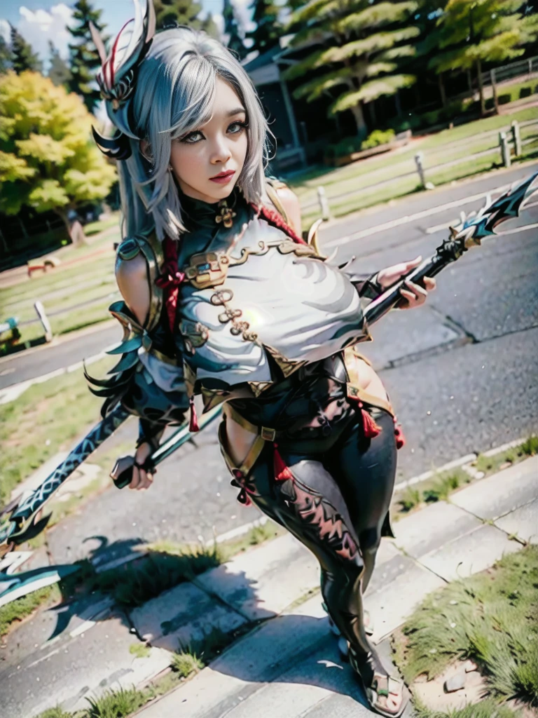 (masterpiece:1.2), (best quality:1.2), perfect eyes, perfect face, volumetric lighting, 1girl, mature female, hand on hip, flexing biceps, long hair, purple hair, seductive smile, blush, sweat, bikini armor, soldier, winged helmet, red armor, abs, toned, wide hips, thick thighs, huge breasts, dancing and singing, in the suburbs, high res, ultrasharp, 8K, masterpiece, HDR, 8k, absurdres, cinestill 800, sharp focus, add_detail:3