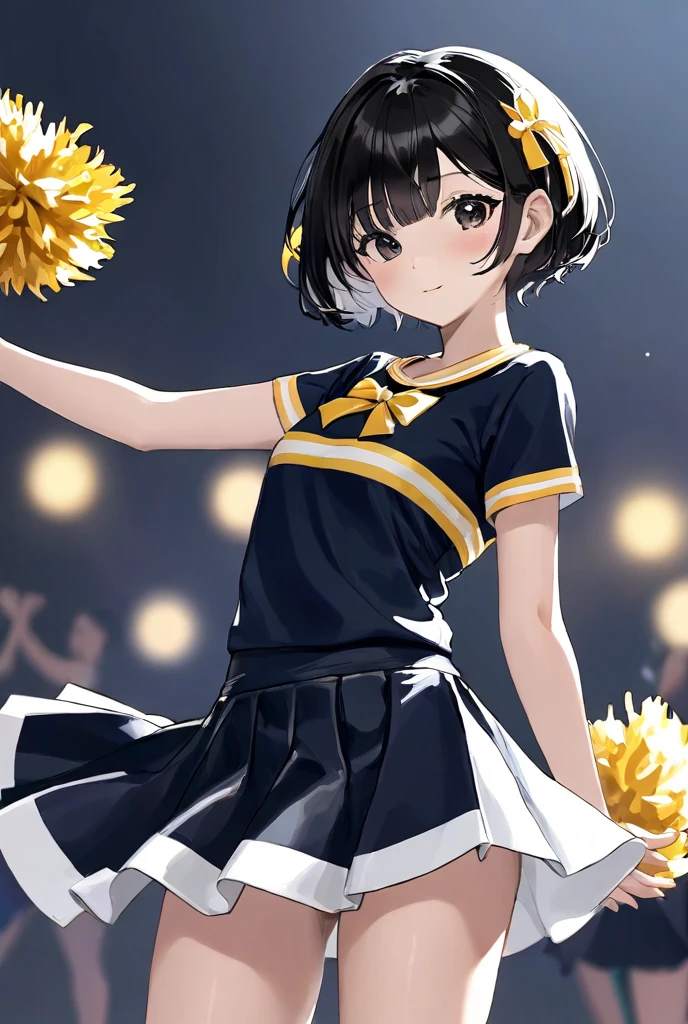 masterpiece, best quality,anime style, 1 girl,(((slender body))), (((small eyes,small breast))),(((cheerleader uniform,glasses))),(cum), (beautiful face), (((short hair))), (((straight hair))), ((((black hair)))),detailed beautiful skin, (perfect hands, perfect anatomy),scream