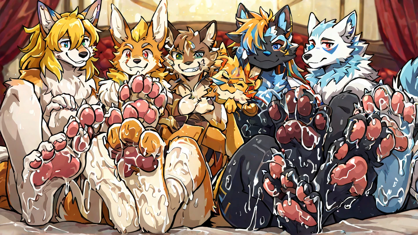 dragon, huge, purple scales, fighting lion, fur, tribal, fat, group shot, tail, brown fur (pose: 1.3), (soft shading), 4k, high resolution, ((detailed face, details)), black hair, ten million man, dragon focus, looking down perspective,