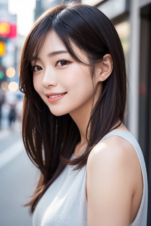 (8K,Raw photo、Raw photo、top-quality、Master masterpiece:1.2)、ultra-detailliert、Super Resolution、(Photorealsitic:1.3)、Angle to shoot from the front、Clearly draw shades of light、high resolution RAW color photos、professional photograpy、Same skin type as humans、Female proofreading of Japan from head to waist、Blur the background、Draws faithfully to anatomy、cafes、Very detailed and beautiful、Ultra-high image quality、long、Hair swaying and sexy、Very detailed beautiful girl、(Pink Eye Shadow)、smil、Plain clothe、Park on a sunny day、Loosely curly hair、