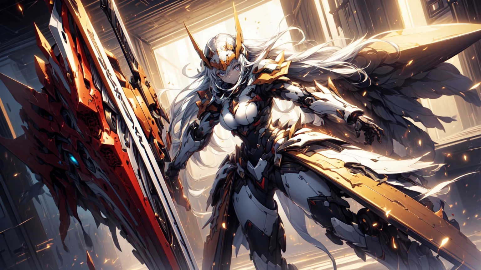 Beautiful woman, extremely long hair, blonde hair, green eyes, (masterpiece:1.3), (best quality:1.3), high-resolution, watercolor pencil, Head-on angle, upper body, Body facing forward, (upright:1.3), (arms at sides:1.3), solo, beautiful detailed eyes, Futuristic clothing, mechanical suit, (mechanical night city background:1.2), concept art, shadow lighting, beautiful detailed glow, best illuminate, (((best quality, textile shading, ultra detailed))), extremely detailed CG unity 8k wallpaper, Highly Detailed beautiful and aesthetic, best light, dynamic lighting, 1Character, pastel washed out colors, cell shade, soft, muted shades, gentle colors,
