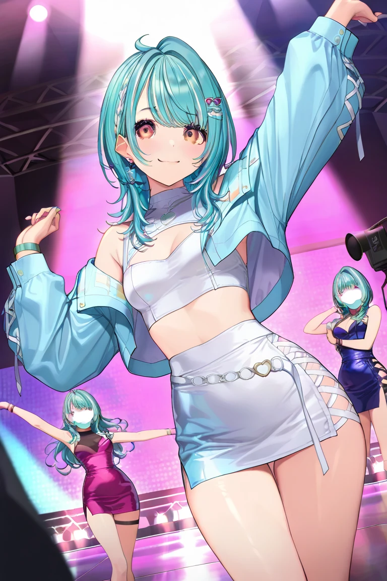 (Highest quality, 8k, 32K, masterpiece, Ultra-high resolution,:1.2),born, One girl,Super cute , Natural light,Clear, shining eyes, 20-year-old ,Fair skin, Green hair, Bold Swimsuit, Shiny Swimsuit, Stylish hairstyle, Bun Hair,Cat Pose, Sexy Swimsuit, announcer, news caster, News Studio, News Programs, Television camera