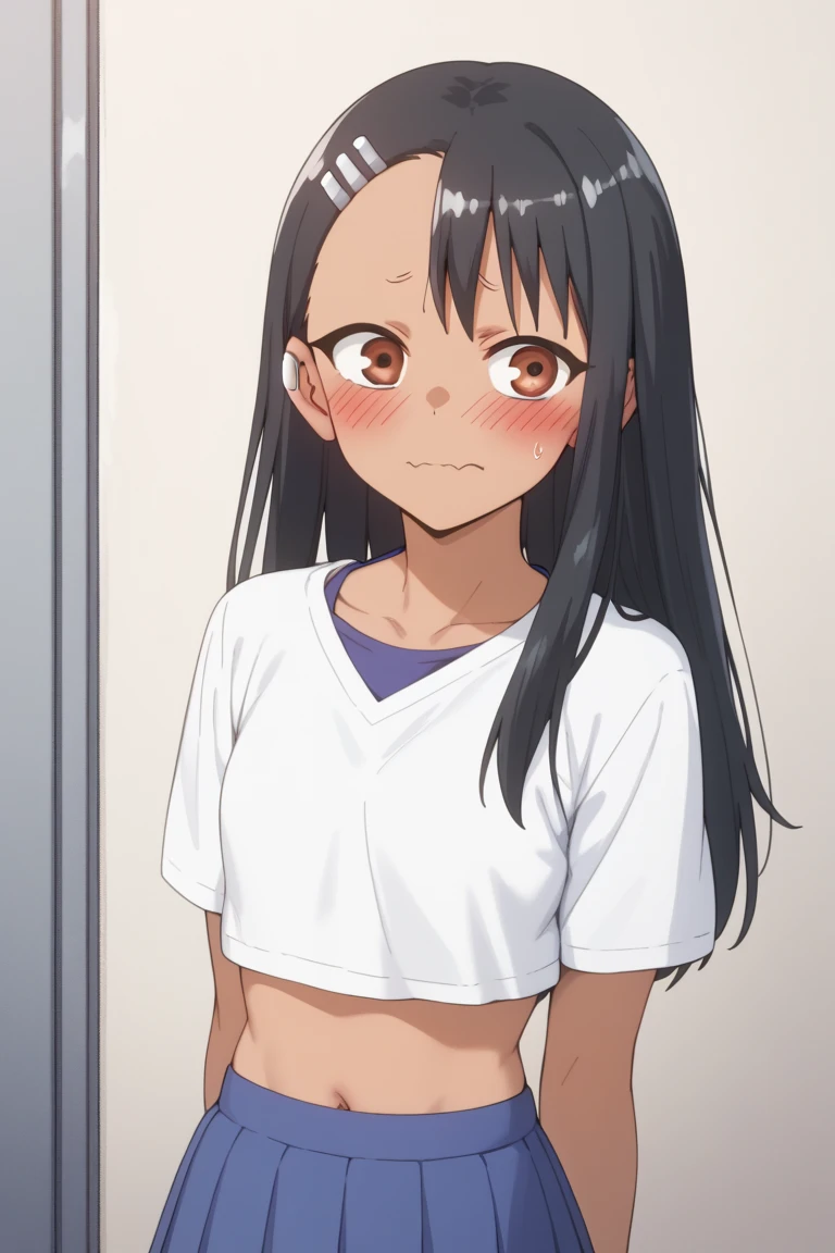 Hayase Nagatoro, embarrassed,  crop top, pleated miniskirt , Exposed abdomen