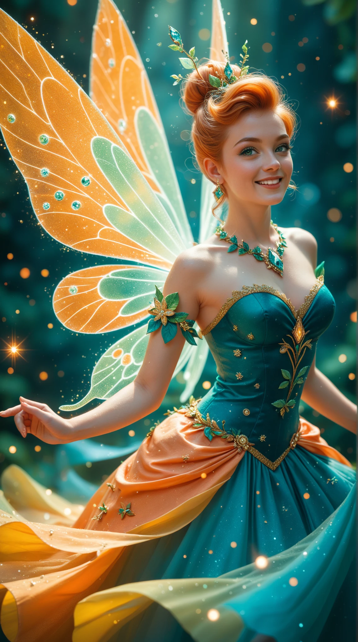 a radiant photograph with direct lighting portraying a fairy-tale pixy monster-girl having joly smile, light freckles, and glinting peepers, captured at a flourishing fantasy meadow in an imaginary fantasy world