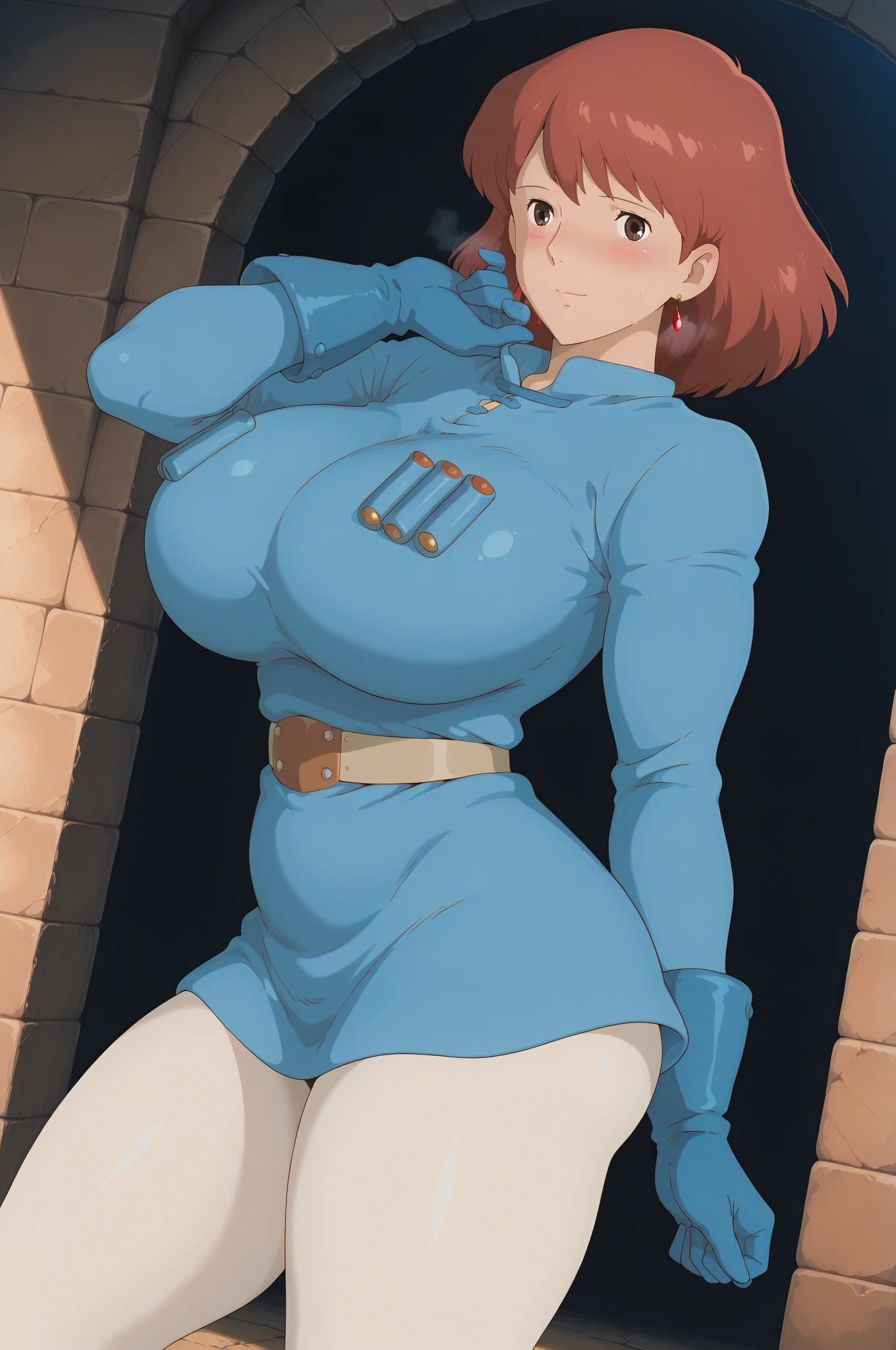 (high resolution, pixel perfect, realistic, gorgeous illustrations), (hyper quality, muste piece, etheric: 1.4), (solo, 1girl), ((brown hair ,short hair, blue eyes)), (((((((stand,open legs)))))), cool atmosphere, finely detailed beautiful eyes and detailed face, wide hips, Big breasts that are about to burst, fighter, ((((wh_chi_armor)))), (leotard), ((cameltoe)), lewd woman, shiny skin, gleaming skin, sweat, simple background,