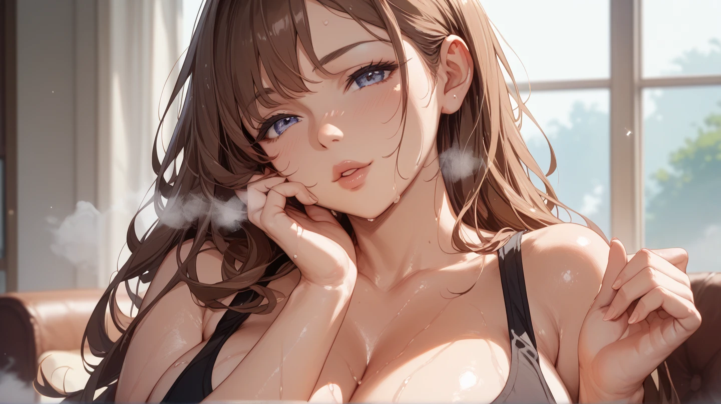 ((from below),(looking at viewer:1.5)),(1girl,(curvy:1.2),petite,full body,beautiful breasts,large breasts,pale skin,pointy breasts,erect nipples,sweat),(school swimsuit:1.2),((realistic:2,high resolution,best quality,masterpiece)),((extra long hair:1.2),blunt bangs,(extra light coppery red hair),Straight hair,hair over one eye,hair blowing in the wind),(pool side,sunlight)),(nsfw:1.5,kneeling,tongue licking,fellatio)