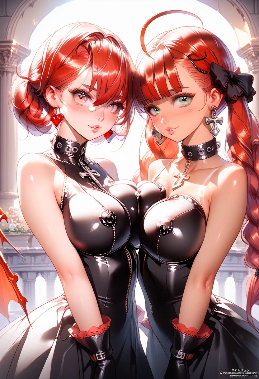 ((red hair)), golden eyes, short hair up to half, huge bust, ((full lips)), ((masterpiece)), ((detailed)), ((Topless)), ((floss thong)), ((Best Quality)), ((garden)), huge breasts, ((bright)), (pretty eyes), looking away, huge tits, gothic makeup, net stockings, leather long boots, gothic female, back view, showing butt, spreading round buttocks