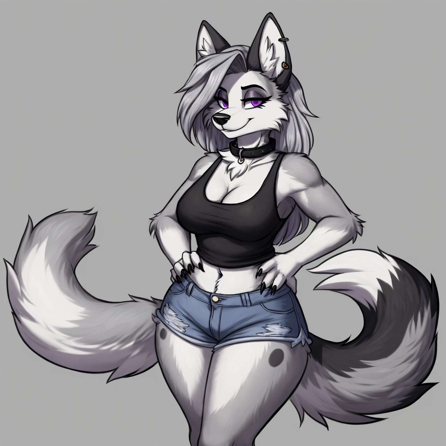 Arctic fox as a busty Tomboy 