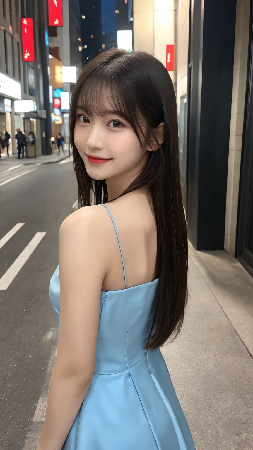 16 years Old young beautifull South Korean girls, beauty face, Cute face, Sweet face, thin, Lazy-low ball head hair style, lipstick, dress, night, Girl With a perfect figure, Thin body