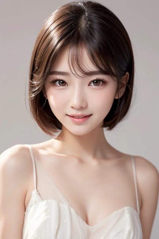 (8K、highest quality、Master peace、:1.2)、(Wet:1.1),Splash pose、(hentail realism、pfotorealistic:1.37)、Super detailed、1 rapariga、A pretty、Solo、、、、Sitting、tool、(blush of nose)、 (ssmile:1.15)、(Closed mouth)、gaze staring at the camera、Chest staring at camera、Fine and beautiful eyes、Large, Round eyes、Distinct double eyelids、eyeslashes、(Collared shirt:1.1)、Wet、Transaction service、(short detailed hair:1.2)、Float NovaFrogStyle、bangs、bangs、Long neck、Long neck、Happy smile、closing the mouth、Clean face、realistic skin type、Real texture、untied、Light pink lips、Really nothing background、Really pure white background、28 year old、High school student、No shadows on the face,Natural soft light、The upper lip is not thick,Different costumes,wearing a choker