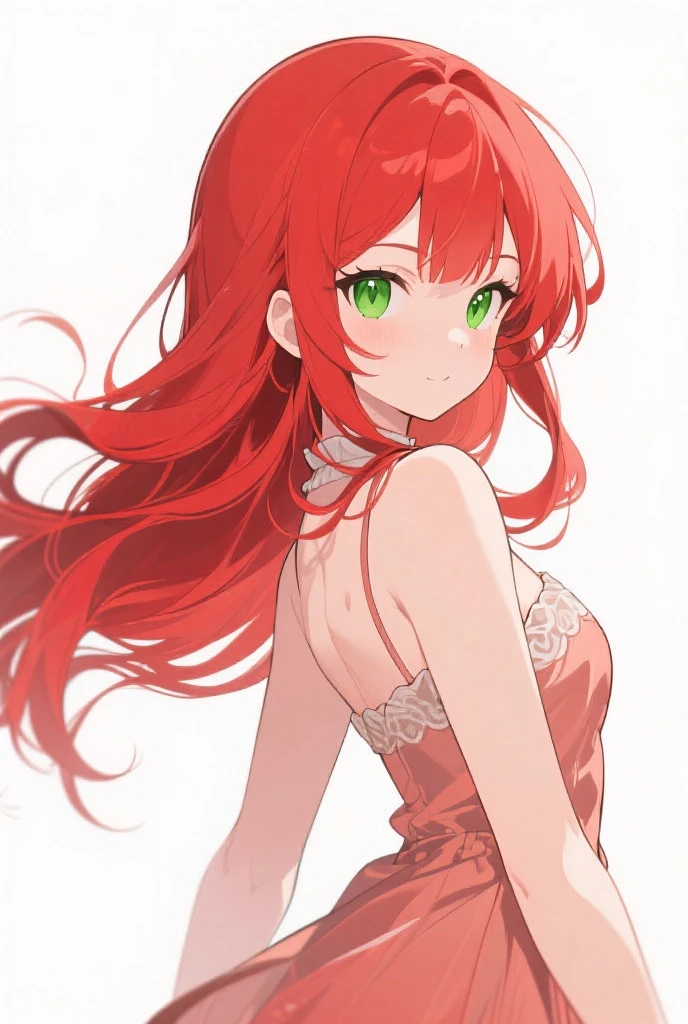 1girl, newest, late, camisole, medium breasts, breasts, red hair, double-parted bangs, two side up, long hair, green eyes, Brown ribbon, absurdres,  (lineart:0.2), thick outlines, (official art:0.5), best quality,