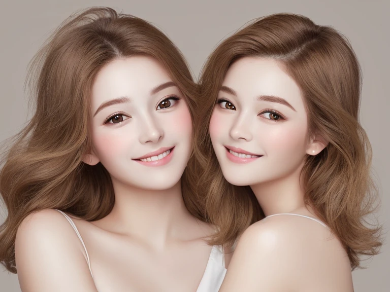 (2ung girls), (Ultra realistic, high res), (Off-shoulder with very loose breasts), upper body, caute smile, (best quality:1.4), Raw photo, (realistic, photo-realistic:1.37), professional photography, cinematic light, (fine face: 1.2)