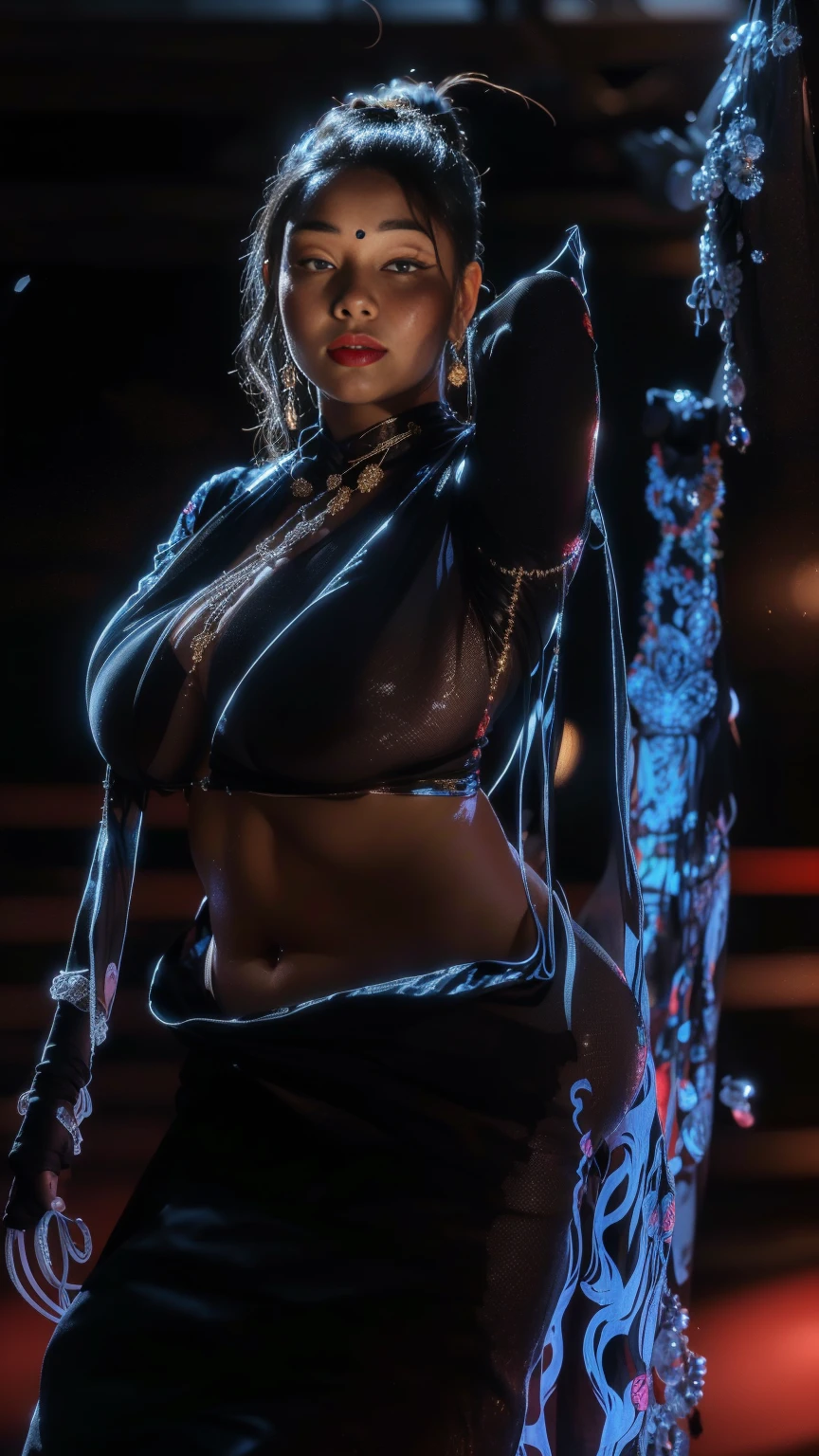 Mature Woman, Huge fake tits, (Beautiful Face), (rgb), (Futuristic Mechabra), (Cleavage), (Skin-tight yoga pants), (High heels), (Perfect body:1.2), (Long legs), (whole body:1.3), front, (Are standing:1), Sexy Body, Expose your abdominal muscles, Ultra-high resolution, 8K, 1080P.