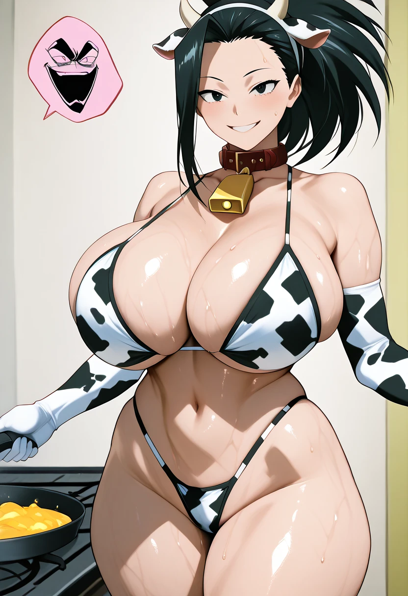 Nsfw, Cow Lingerie, Hands on the hips, enthusiastic, Super detailed face, Super detailed body, seductive body, chichi_DBZ, standing, Alone, Big_old, Masterpiece, Best Quality, detailed face, detailed eyes, high resolution, Detailed arts, Giant old, Pussy , legs open , beautiful smile, excited face, biting her lips seductively, Smile with your mouth closed, milf , Big Breasts, micro lingerie