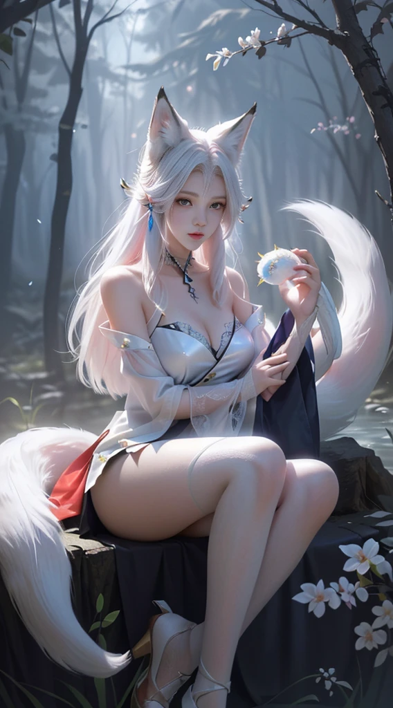 (Best quality, high resolution, masterpiece: 1.3), a tall perfect woman with a slender figure, (sky blue long hair, white clothes cat girl), dressed y revealing, in the grass, details of face and skin texture beautifully presented, detailed eyes, double eyelids, sexose, realistic, large breasted, full body photos. Kneeling position, buttocks, butide breastphotos, kneelinions, leaky buttocks
