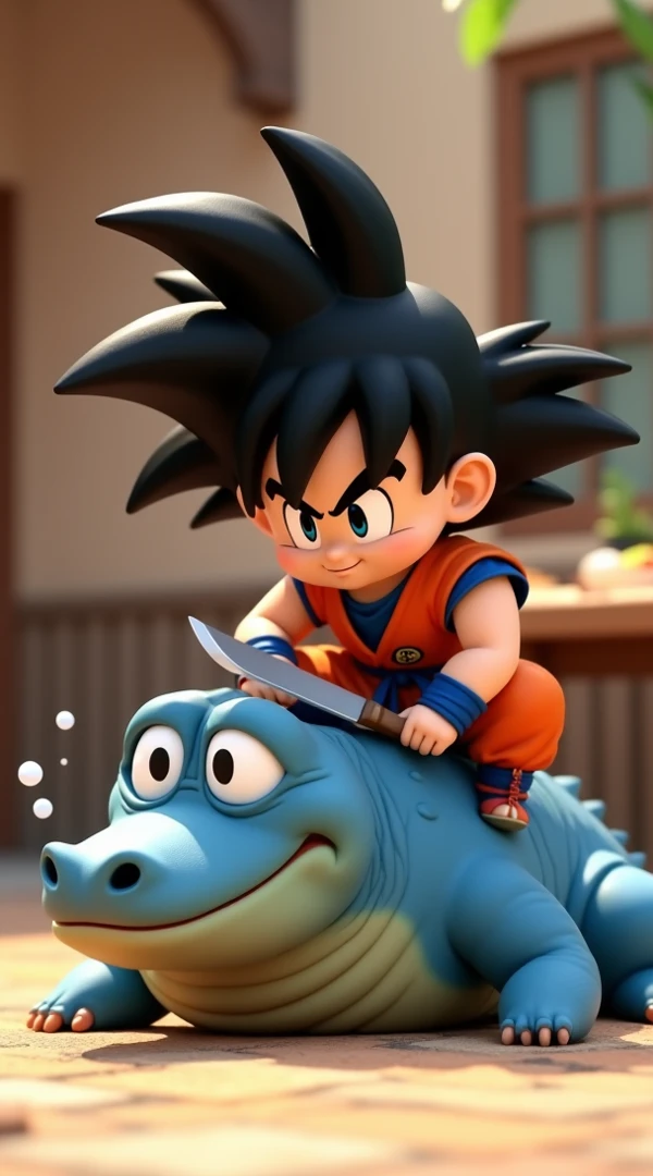 Dragon and in forest with a tree branch, Um Anime Nendorooid de Son Goku, concept art of Dragon ball, painting digital adorable, Dragon ball art style, Goku humano fotorrealista, Dragon ball, arte digital detalhada bonito, arte detalhada bonito, dragon kissing, Filho Goku, Goku na vida real, Dragon Ball, arte de anime digital detalhada, digesting a small dragon
