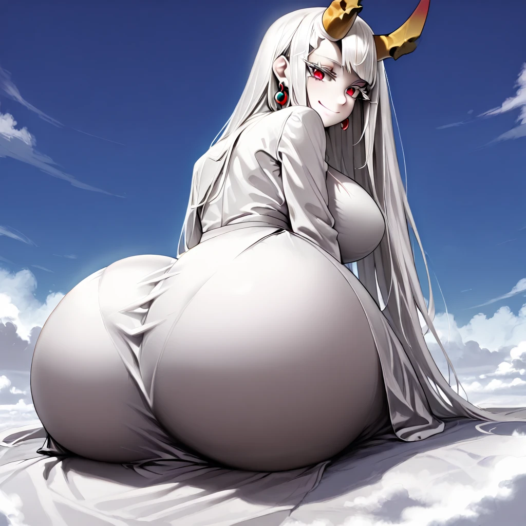 (masterpiece), perfect face, perfect body, solo girl, solo focus, 1 girl, (kaguya otsusuki from naruto), pale white skin tone, red eyes on forehead, alien horns, long white hair, very long hair, face seductive naughty, full body view, naked, , big body, big shoulders, big arms, big tits, big hips, visible , visible vaginal hair, pubic hair, big ass, big ass, big ass, big thighs, big calves, sexy tantalizing poses